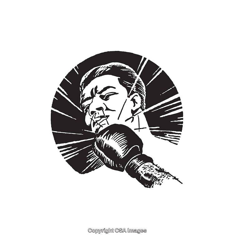 Black and White Illustration of Boxing Impact with Strong Visual Dynamics