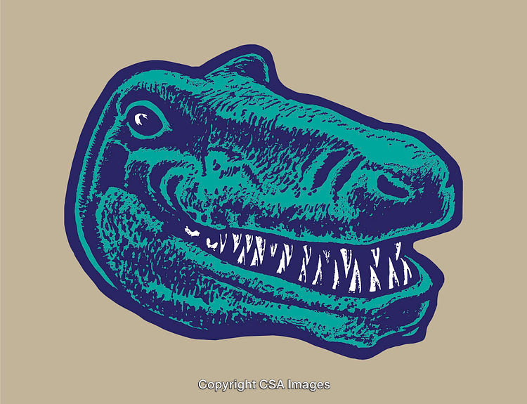 Colorful Line Art Illustration of Dinosaur Head with Artistic Details