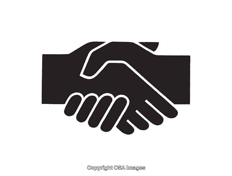 Minimalist Black and White Handshake Icon Depicting Agreement or Collaboration