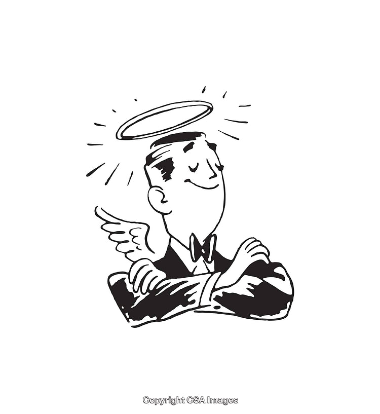 Illustration of a Cheerful Angelic Figure in Thoughtful Pose with Wings