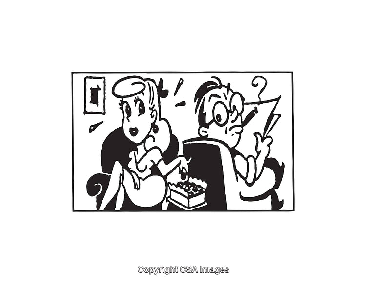 Black and White Illustration of a Humorous Office Scene