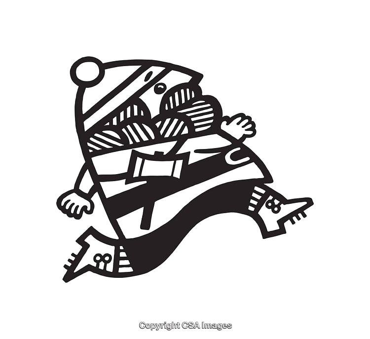 Stylized Black and White Line Art Character Illustration