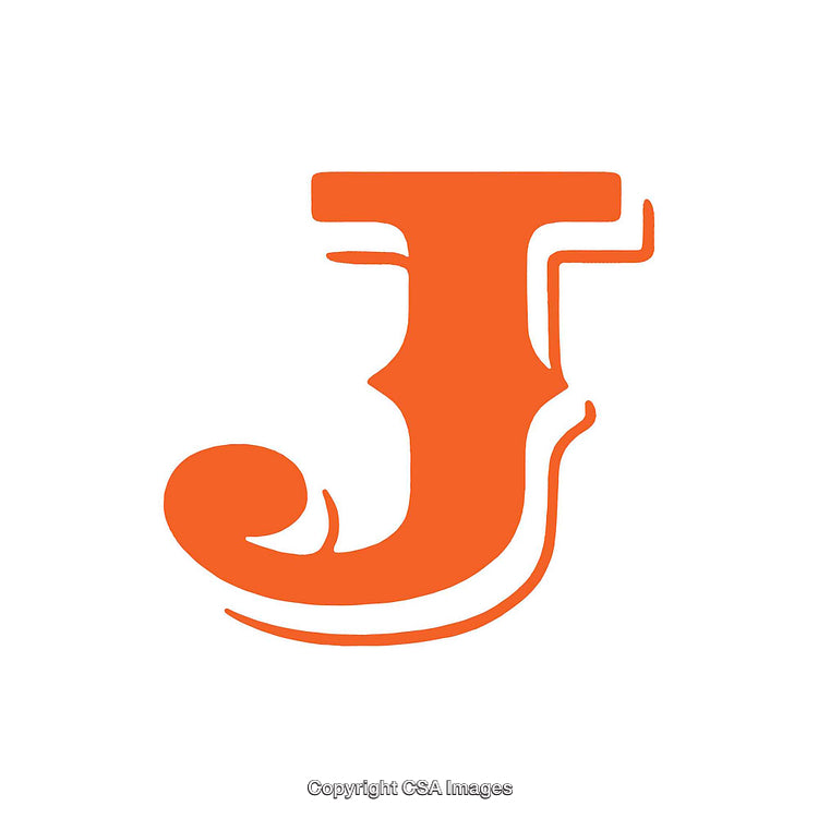 Orange Decorative Letter J Isolated on White Background