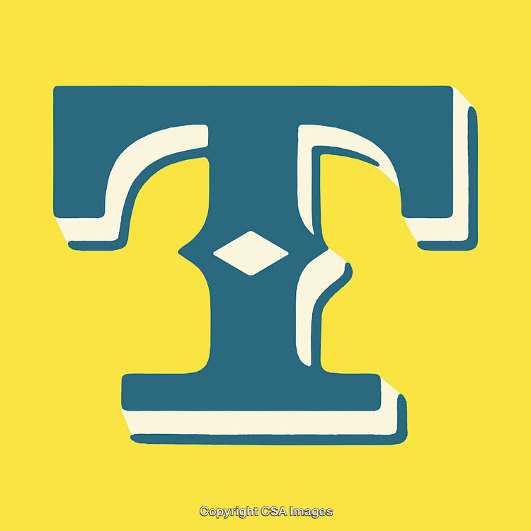 Bold Stylized Letter T on Bright Yellow Background