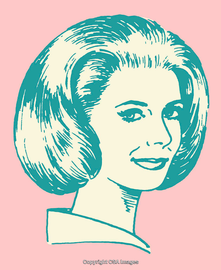 Retro Female Portrait in Vintage Color Line Art Style on Pastel Background