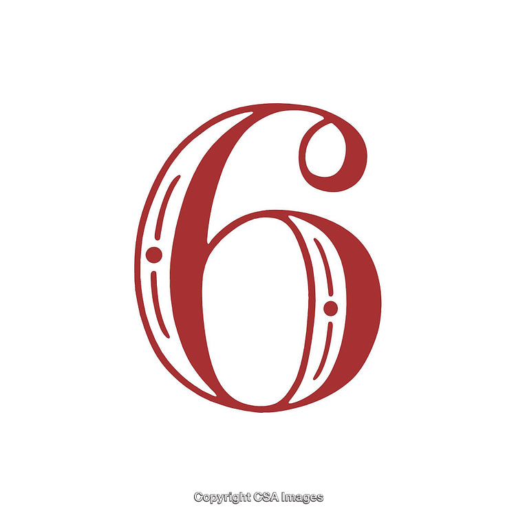 Decorative Red Number Six Artwork with Ornamental Patterns