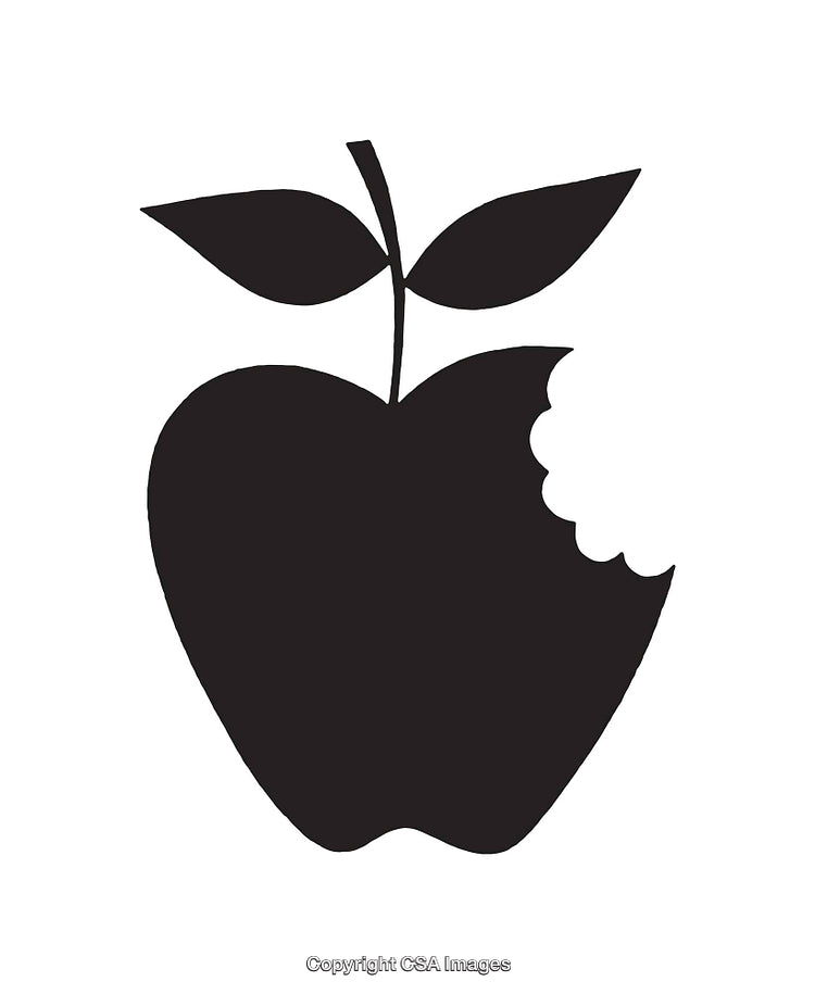Black and White Icon of a Bitten Apple Silhouette Design