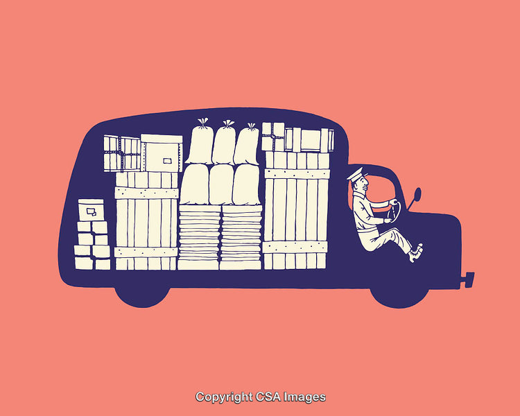 Illustration of a Loaded Delivery Truck with Visible Interior Cargo