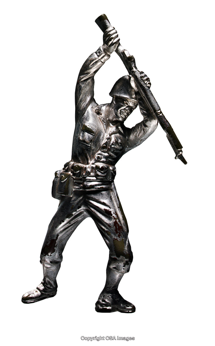 Vintage Metal Soldier Action Figure Depicting Battle Stance With Rifle