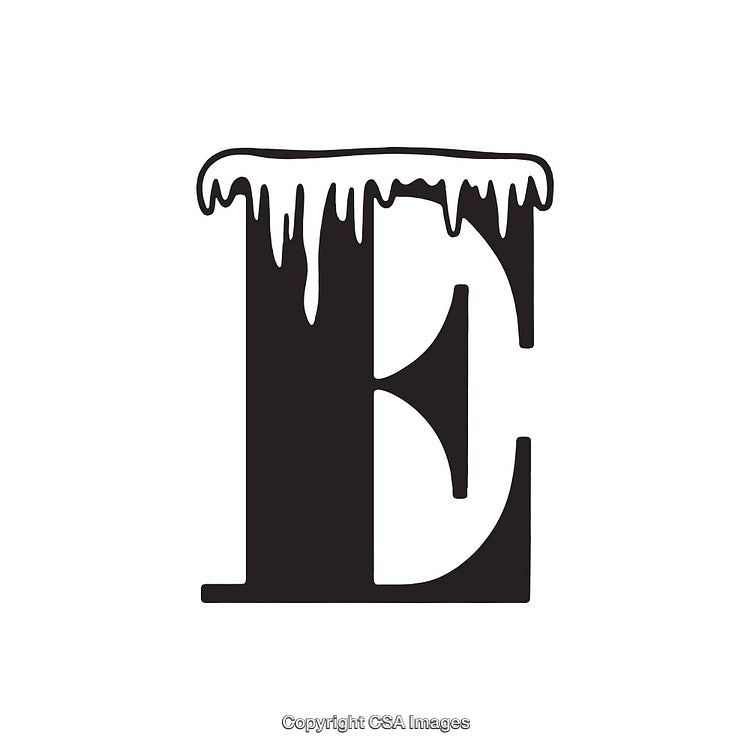 Black Letter E With Icicle Design on White Background