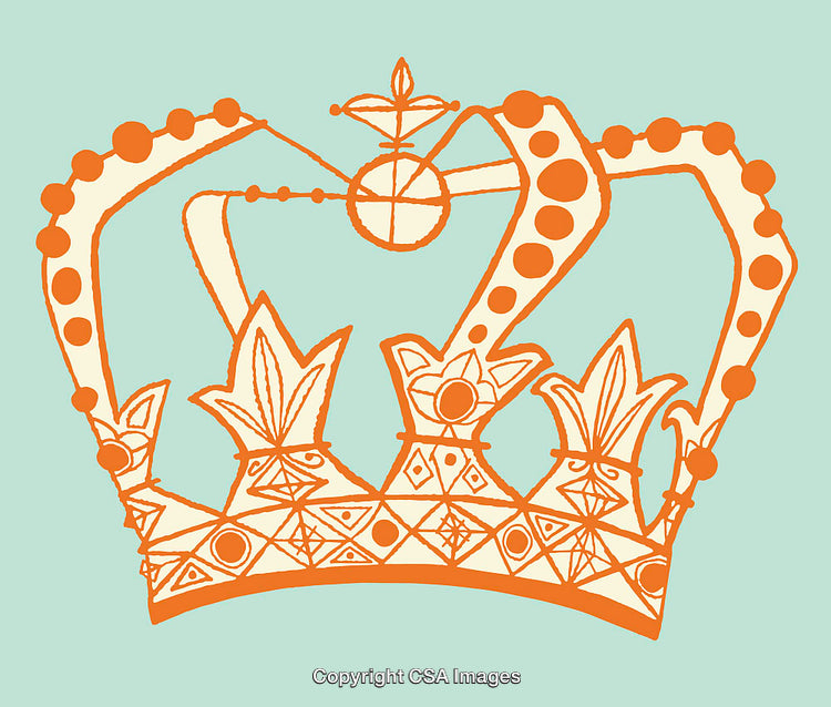 Orange Regal Crown Line Art on Green Background