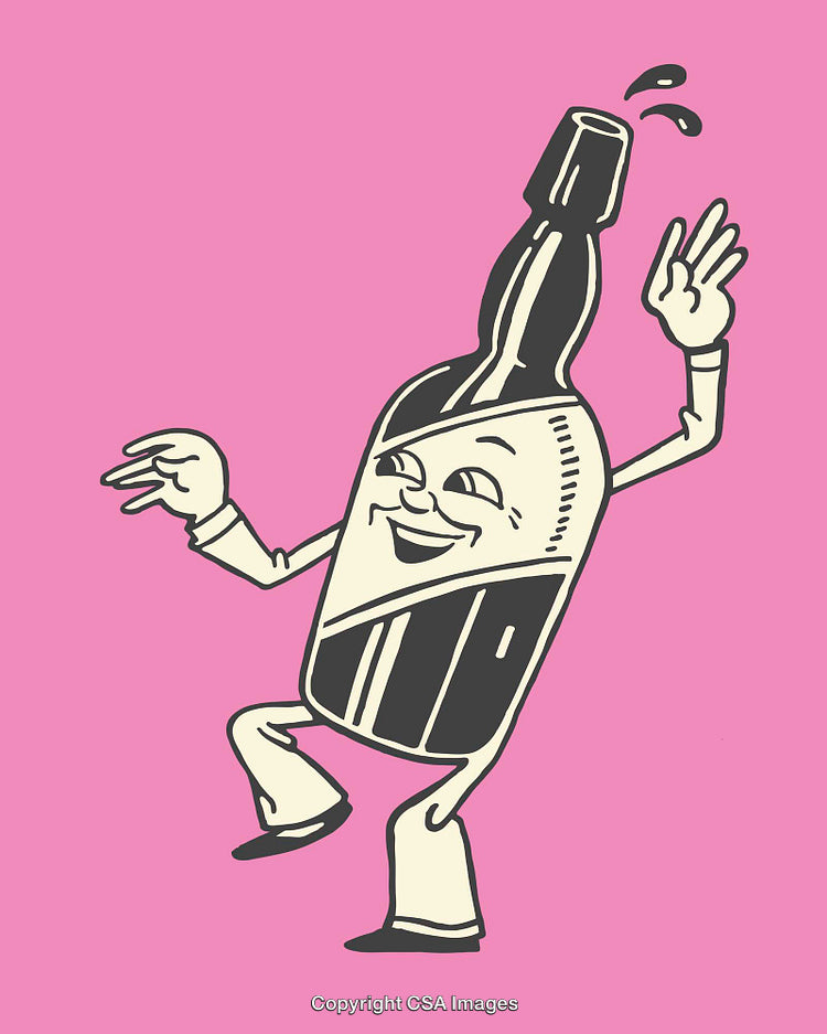 Cartoon Illustration of Anthropomorphic Bottle Character Demonstrating Fun and Joy