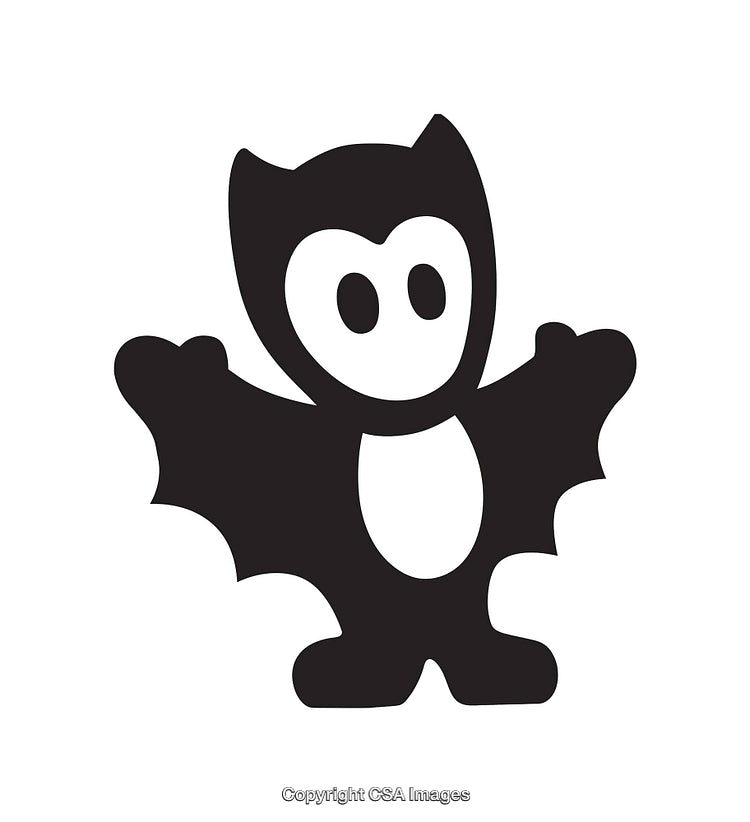 Cute Bat Character Icon in Simple Black and White Design