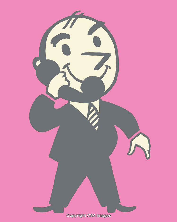 Retro-Inspired Illustrated Businessman Smiling While Talking on the Telephone