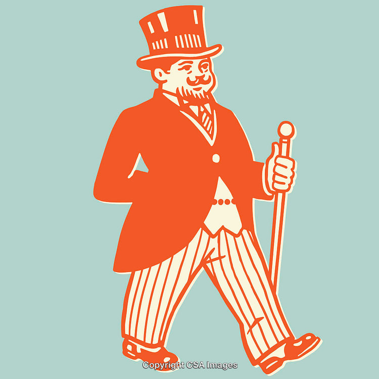 Vintage Style Drawing of a Top Hat Gentleman Walking with a Cane