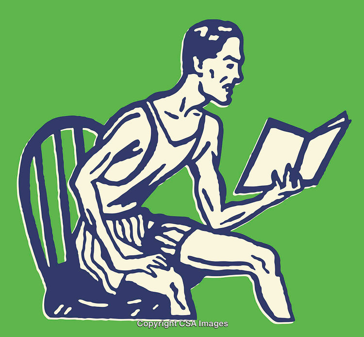 Vintage Illustration of a Man Reading a Book in a Chair