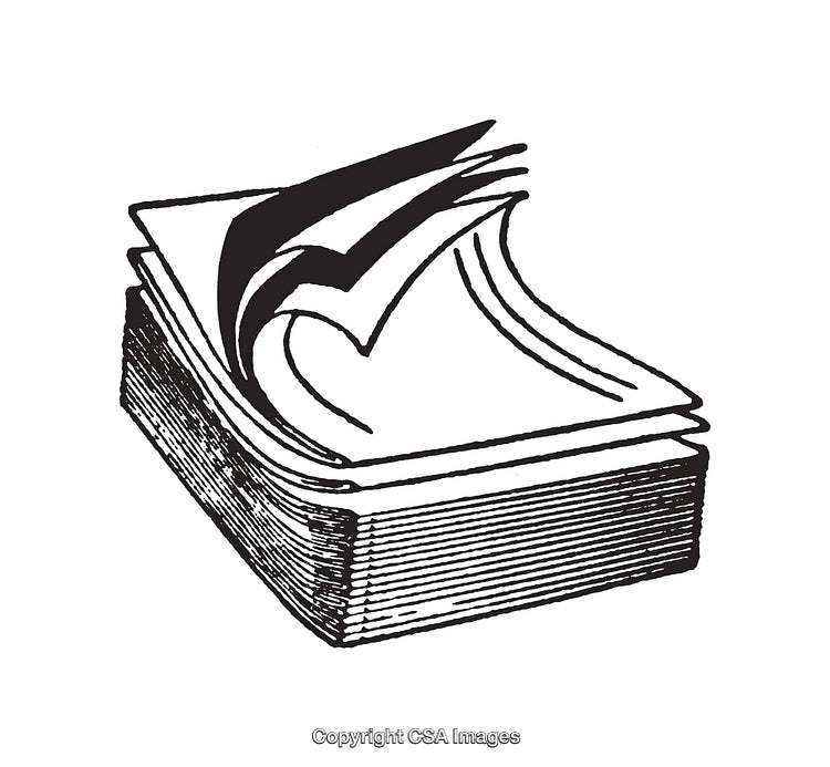 Vintage Style Illustration of a Stack of Papers in Black and White