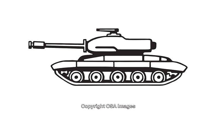 Black and White Line Art of a Military Tank Illustration