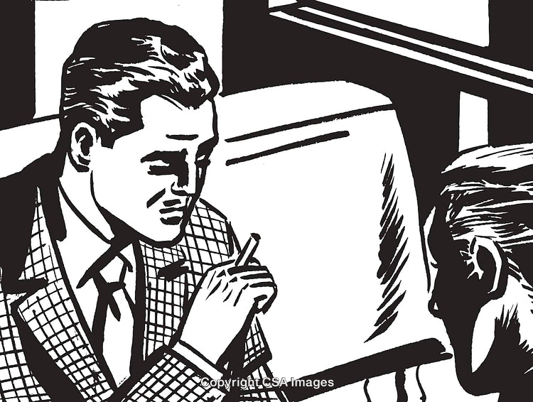 Retro Illustration of Two Individuals Engaged in a Serious Discussion