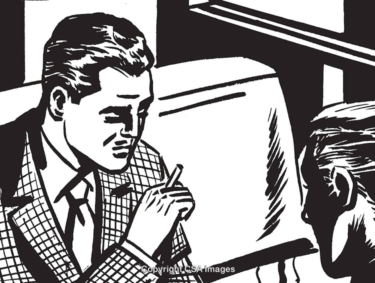 Retro Illustration of Two Individuals Engaged in a Serious Discussion
