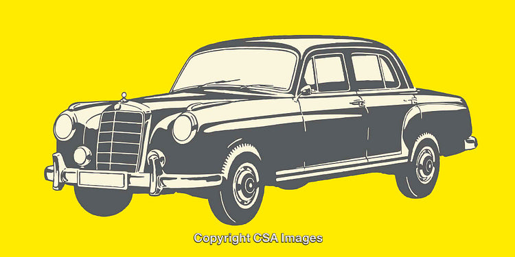 Vintage Classic Car Illustration in Yellow Background Highlighting Retro Design