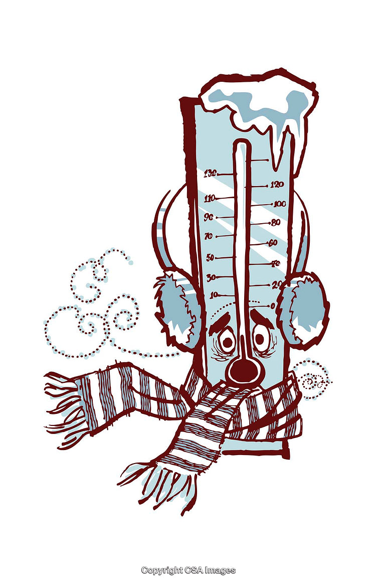Whimsical Illustration of a Cold Thermometer in Winter Weather