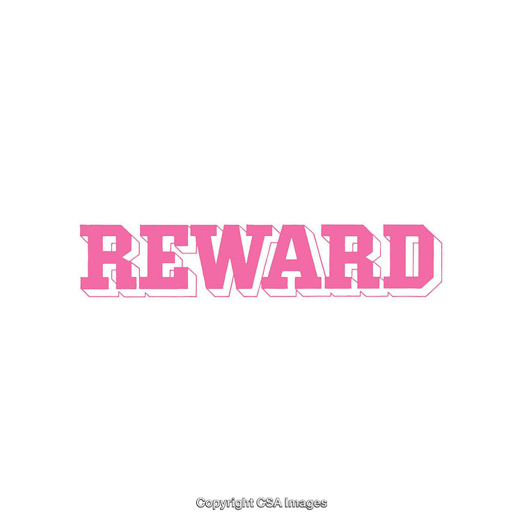Bold Pink Text Saying the Word Reward on White Background