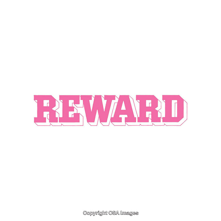Bold Pink Text Saying the Word Reward on White Background
