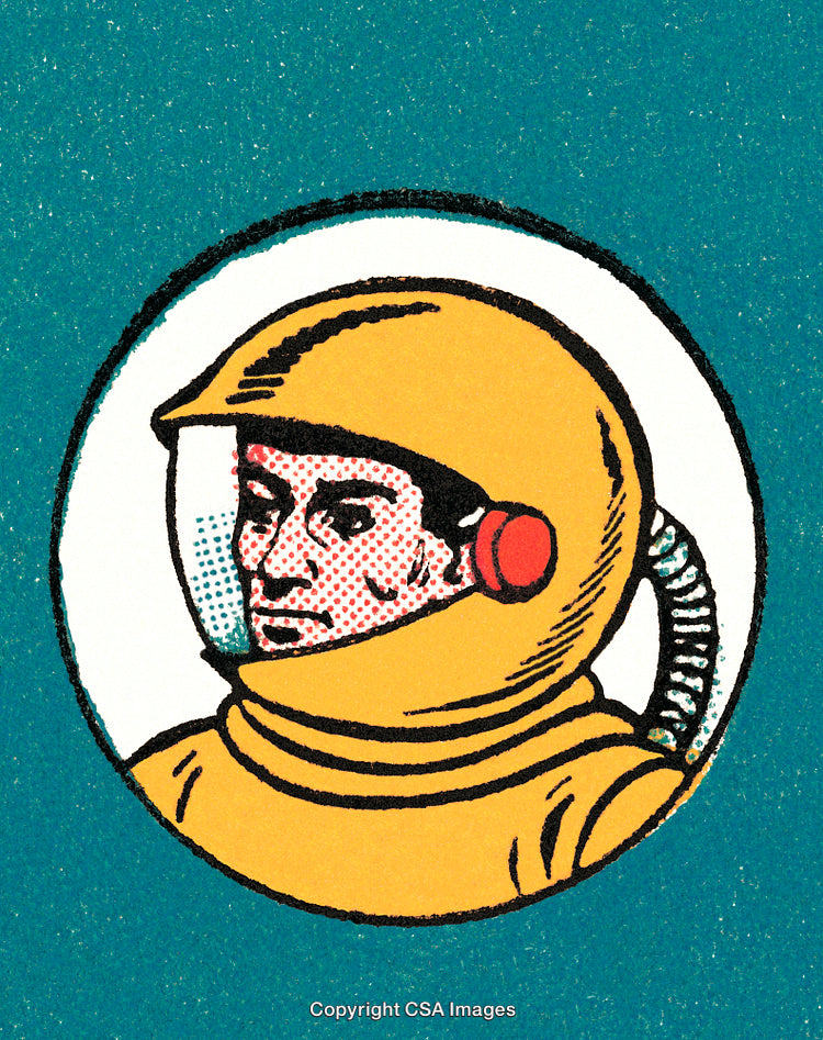 Vintage Illustration of an Astronaut in a Yellow Spacesuit