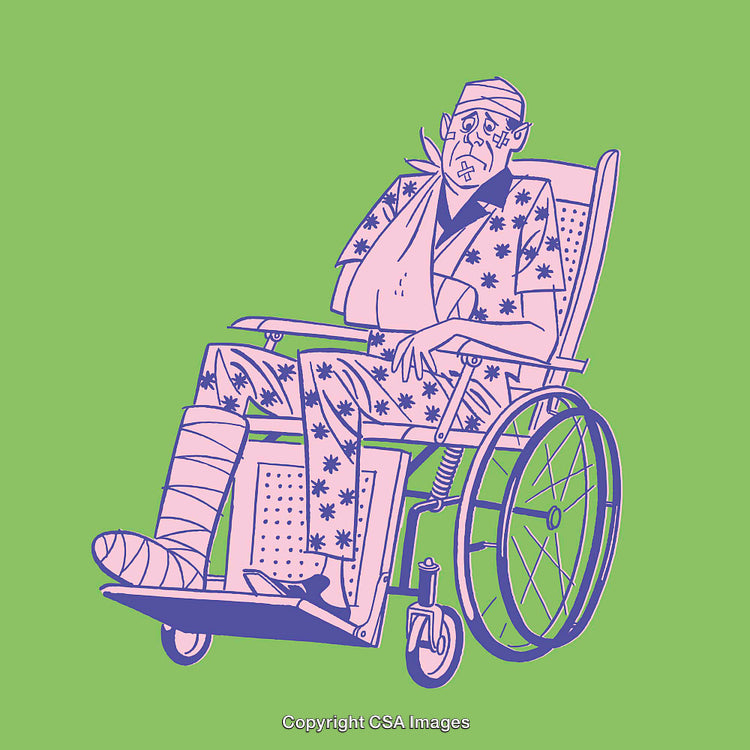 Illustration of an Injured Person in a Wheelchair with Bandages