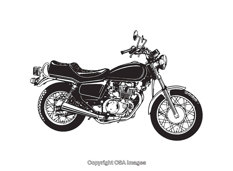 Vintage Motorcycle Black and White Line Art Illustration
