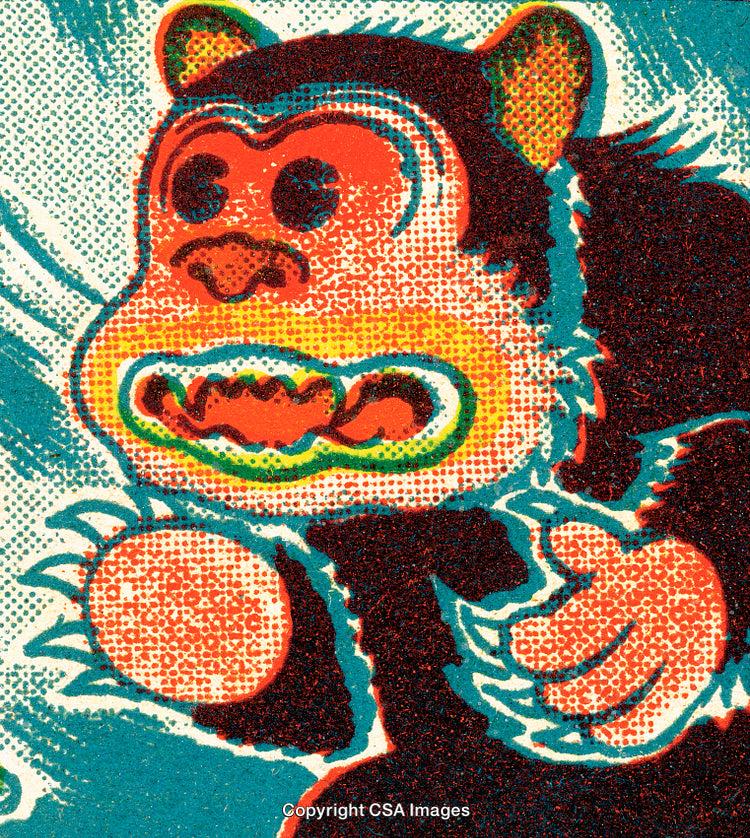Colorful Halftone Illustration of a Comic Styled Primate Character Roaring