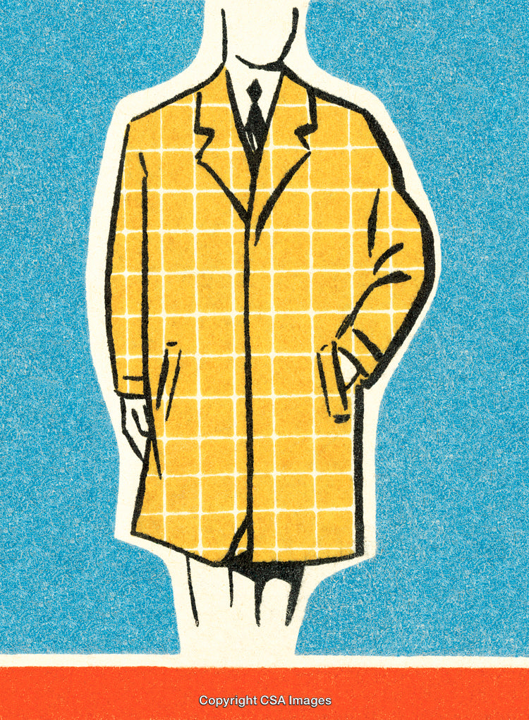 Illustrative Minimalist Drawing of a Man Wearing a Vintage Yellow Coat