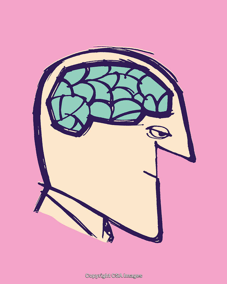 Abstract Face Illustration with Brain Depiction in Pastel Colors