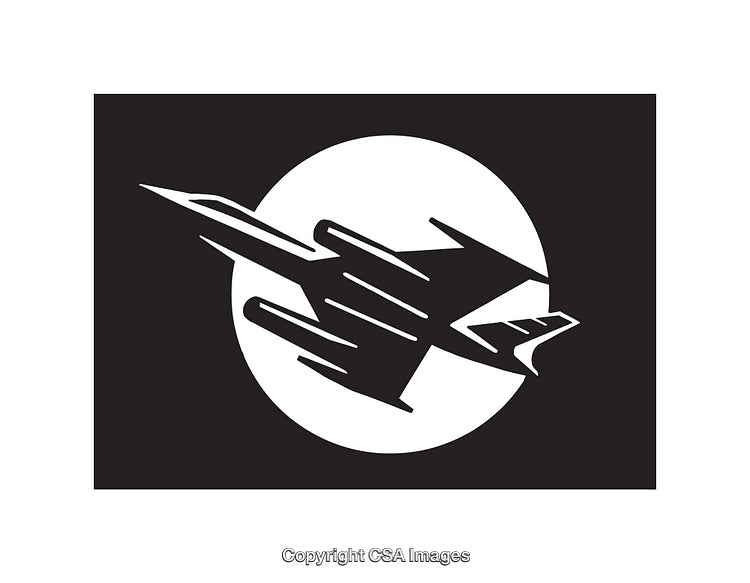 Jet Aircraft Silhouette With Circular Background in Black and White