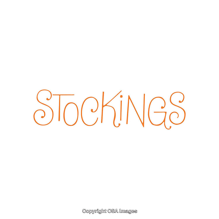 Orange Text Design Reading Stockings on White Background