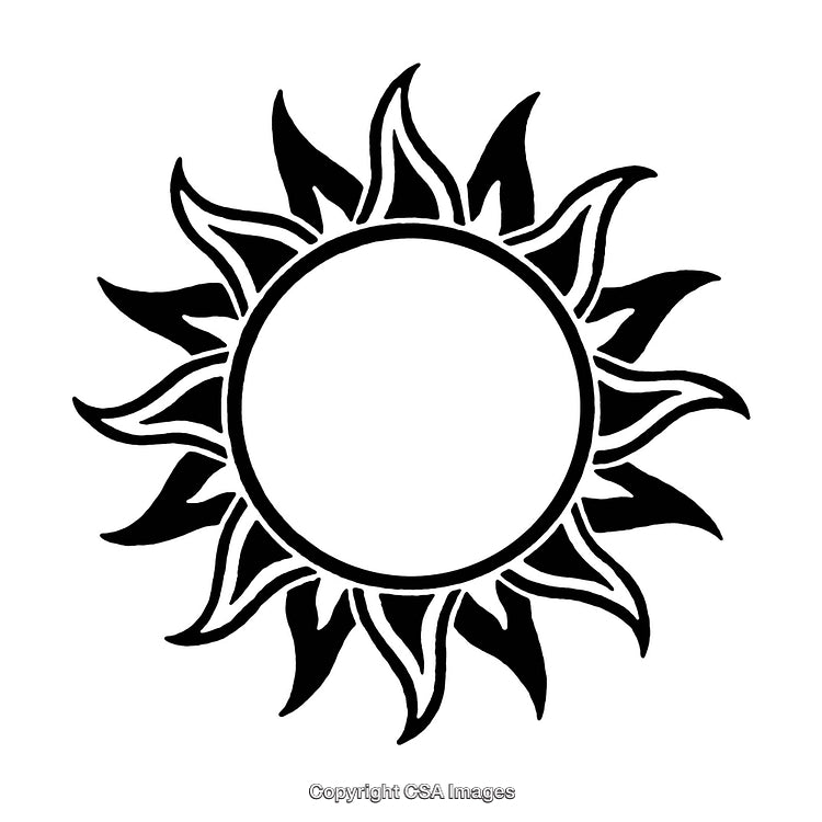 Black and White Sun Symbol with Stylized Radiating Flames
