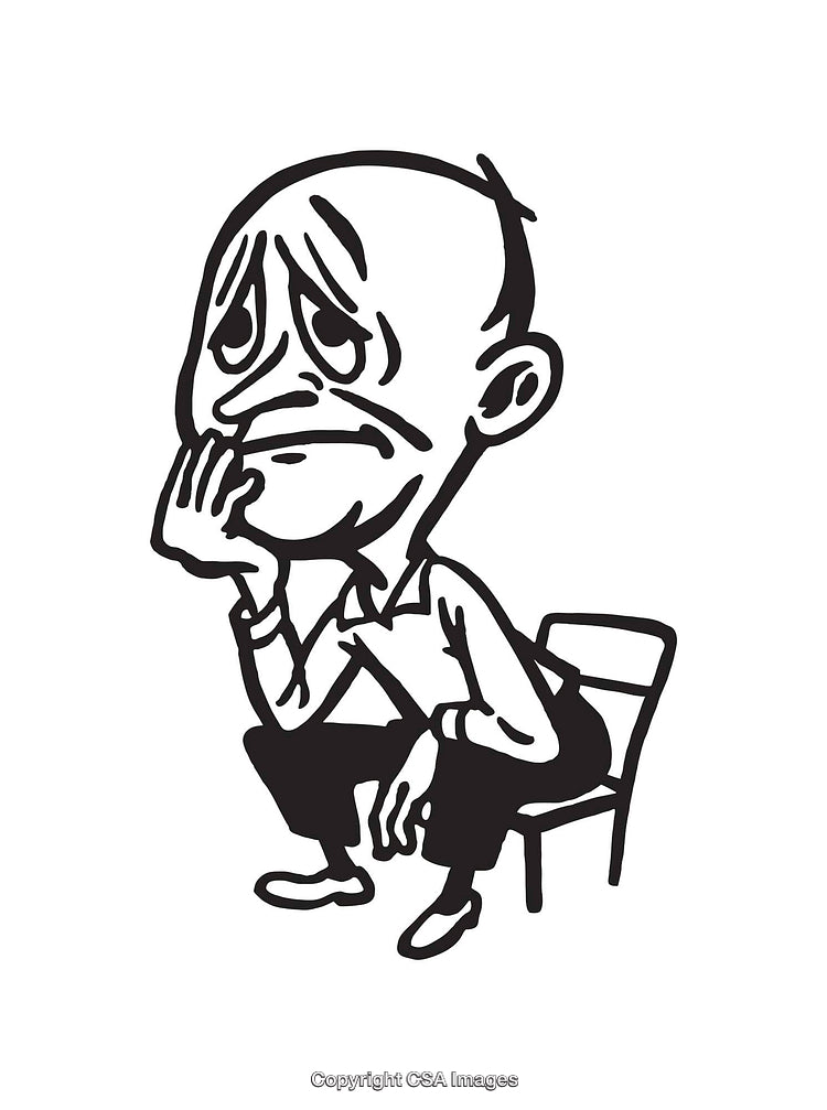 Black and White Line Art of a Contemplative Man Sitting