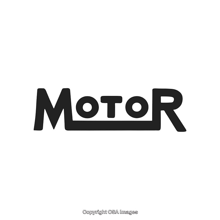 Stylized Graphic of the Word Motor in Black Text on White Background
