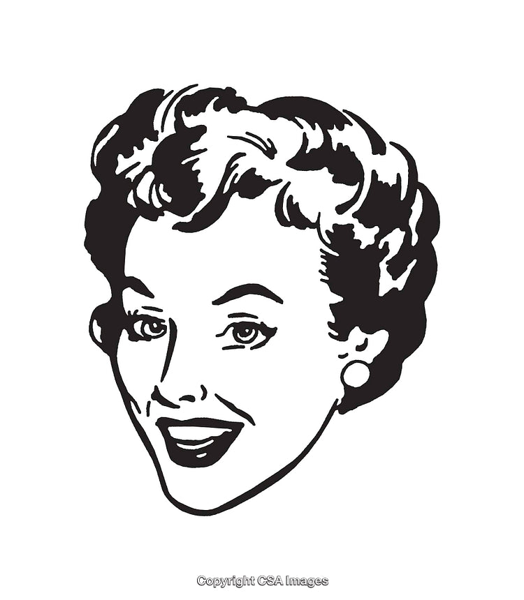Vintage Black and White Retro Woman Illustration with a Smile
