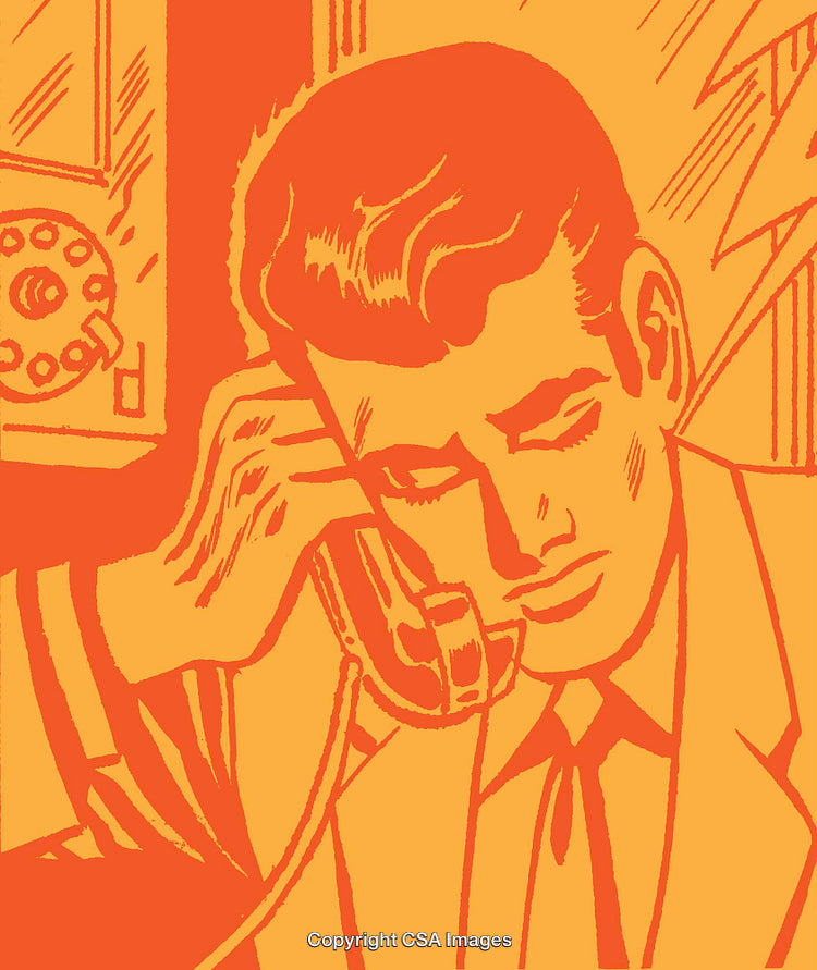 Retro Illustration of a Businessman Listening on the Telephone