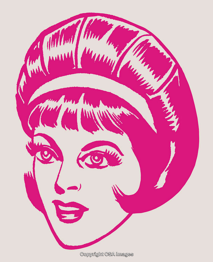 Retro Pink Vector Illustration of Woman with Vintage Hair Style