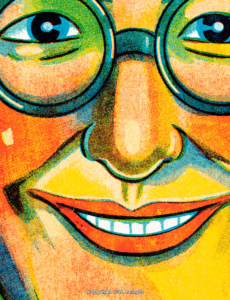 Colorful Pop Art Illustration of a Smiling Face With Glasses
