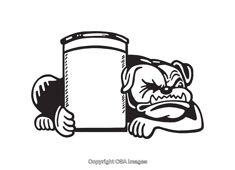 Black and White Illustration of a Bulldog Holding a Blank Sign