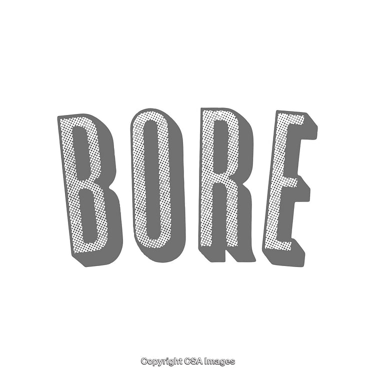 Monochromatic Text-Based Illustration Depicting the Word Bore in Bold Typeface