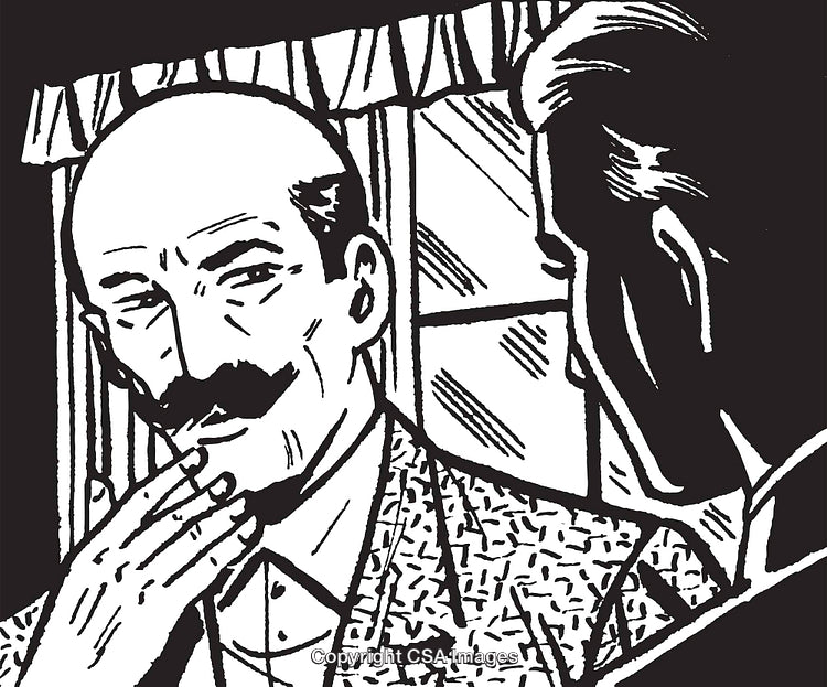 Vintage Illustration of Two Men Conversing in Retro Black and White Style