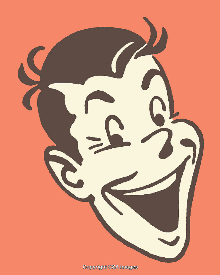 Retro Comic Book Style Smiling Face Illustration with Orange Background