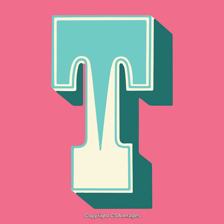 Stylized Letter T Illustration in Bright Retro Colors and Shadows