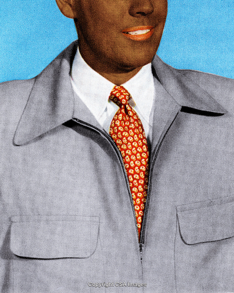 Stylized Portrait Featuring Tie and Jacket in Retro Print Media Style