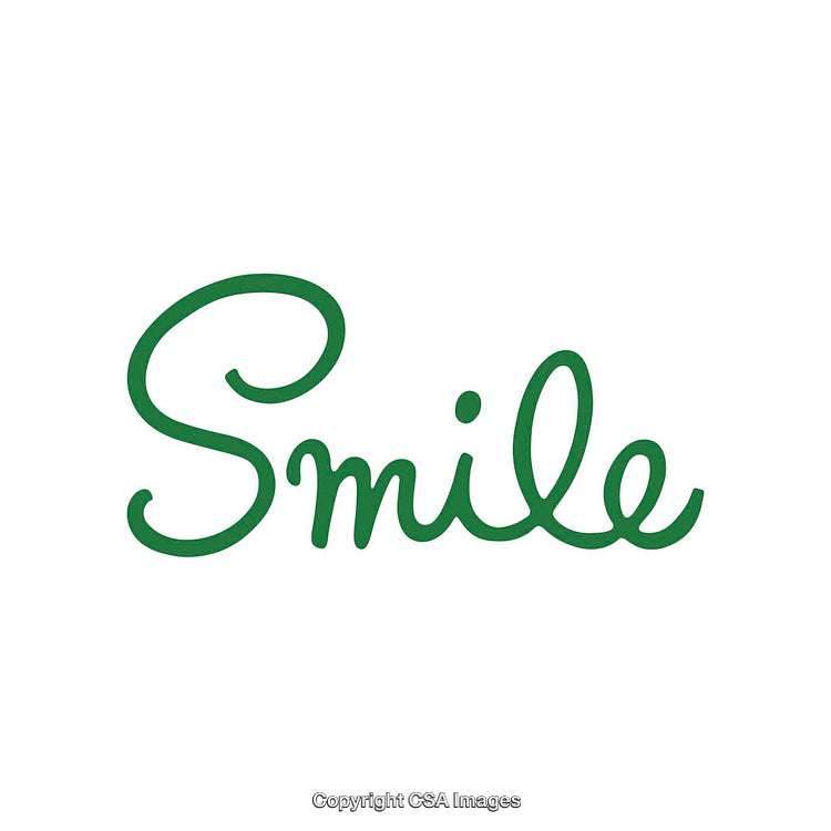Simple Green Script Lettering of the Word "Smile" on a White Background